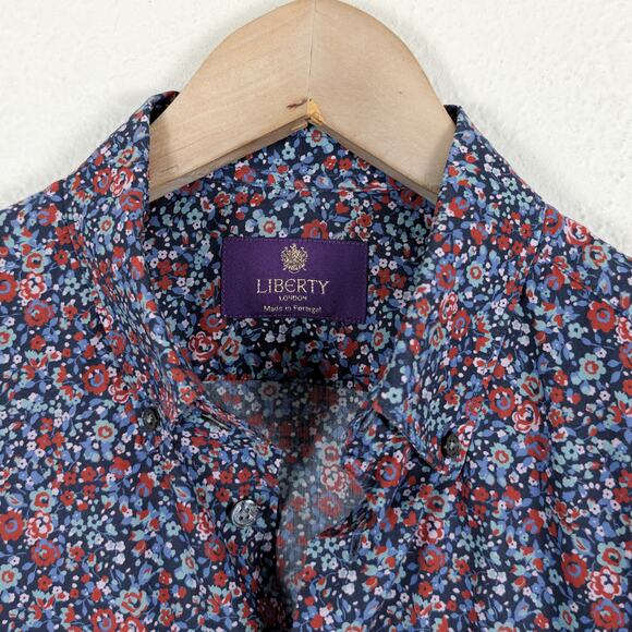 Liberty London Men's Button up Shirt Floral Print Blue multi sz 15 - Picture 4 of 8